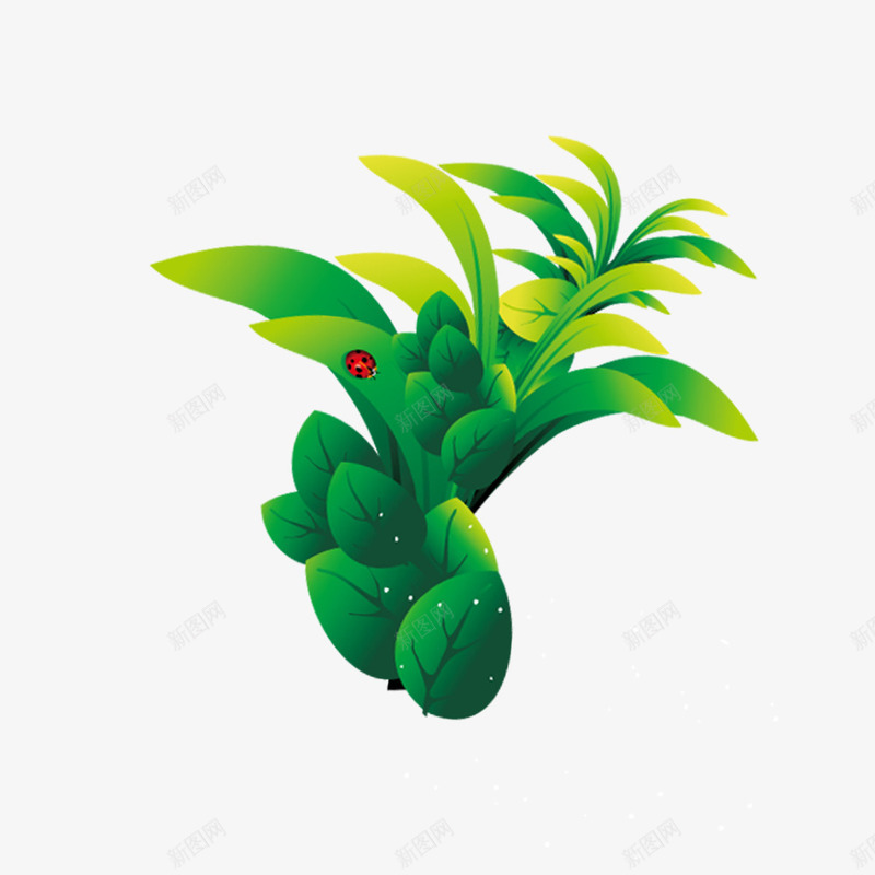 绿色植物png免抠素材_新图网 https://ixintu.com 卡通效果 带虫子 插画 渐变颜色