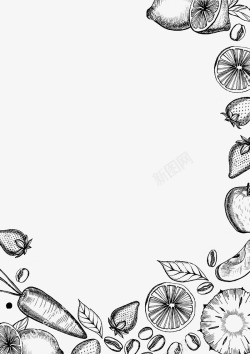 矢量水果片边框黑白手绘线条水果装饰菜单边框高清图片