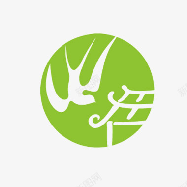 草绿色圆形燕子和屋檐图案标志图标图标