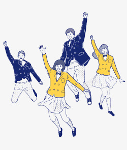 青年学生手绘五四青年节跳跃的青年学生高清图片
