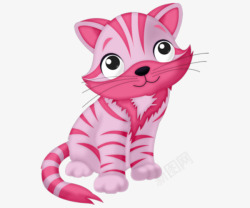 卡通手绘可爱粉色小猫咪素材