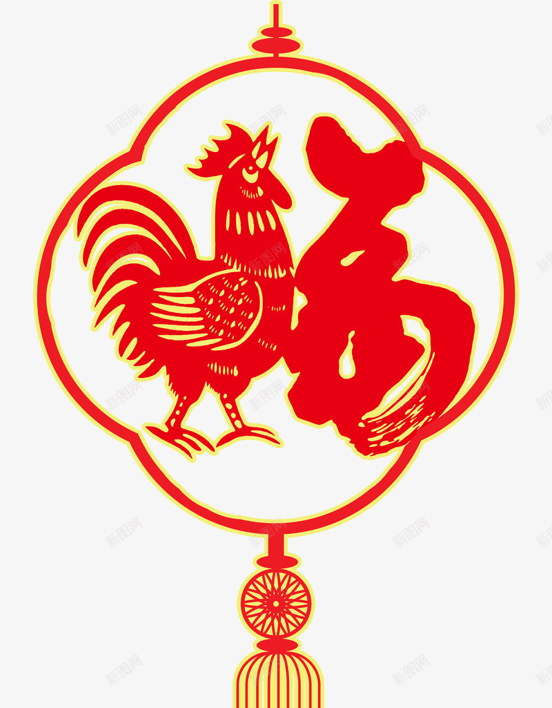 福字中国结png免抠素材_新图网 https://ixintu.com 中国结 福 红色 鸡图案