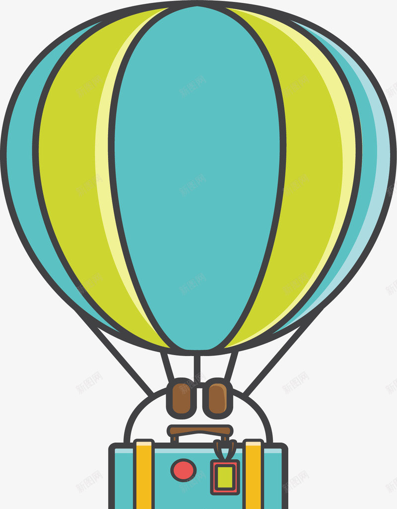 热气球旅行箱矢量图eps免抠素材_新图网 https://ixintu.com 手提箱 旅行箱 热气球 矢量素材 蓝绿色 矢量图