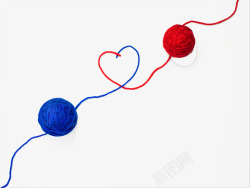 镂空心形红蓝毛线球爱情联系高清图片