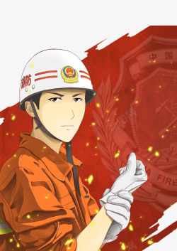 卡通消防人员手绘风帅气消防小哥壁纸海报高清图片