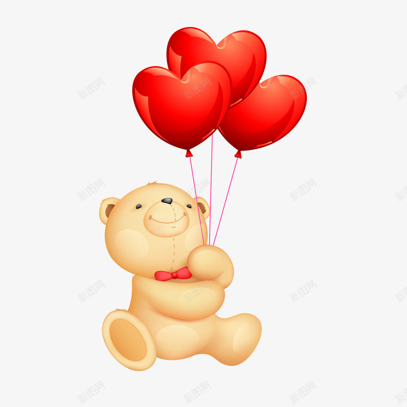 拿红色气球小熊png免抠素材_新图网 https://ixintu.com 卡通 可爱 小熊 情人节 手绘 拿气球 爱心 礼物 红色 领带