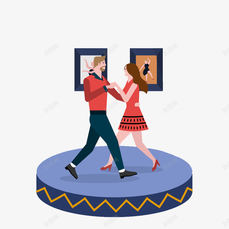 卡通跳舞的情侣图png免抠素材_新图网 https://ixintu.com 啊卡通 情人节 情侣 插图 浪漫的 绅士的 舞台 跳舞