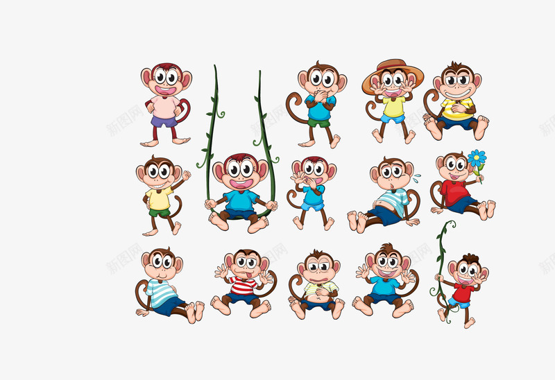 彩色玩耍小猴子集合png免抠素材_新图网 https://ixintu.com 小猴子集合 彩色小猴子 玩耍的小猴子 矢量小猴子