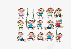 彩色小猴子彩色玩耍小猴子集合高清图片