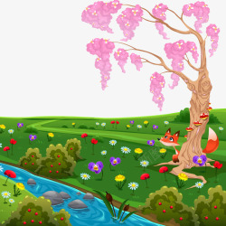 卡通彩色的森林风景矢量图素材