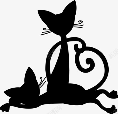 黑白小猫卡通图标图标