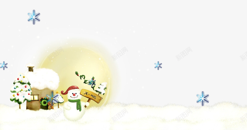 雪地上的圣诞树psd免抠素材_新图网 https://ixintu.com 下雪 冬天 冬季 白色背景素材 雪人 雪花