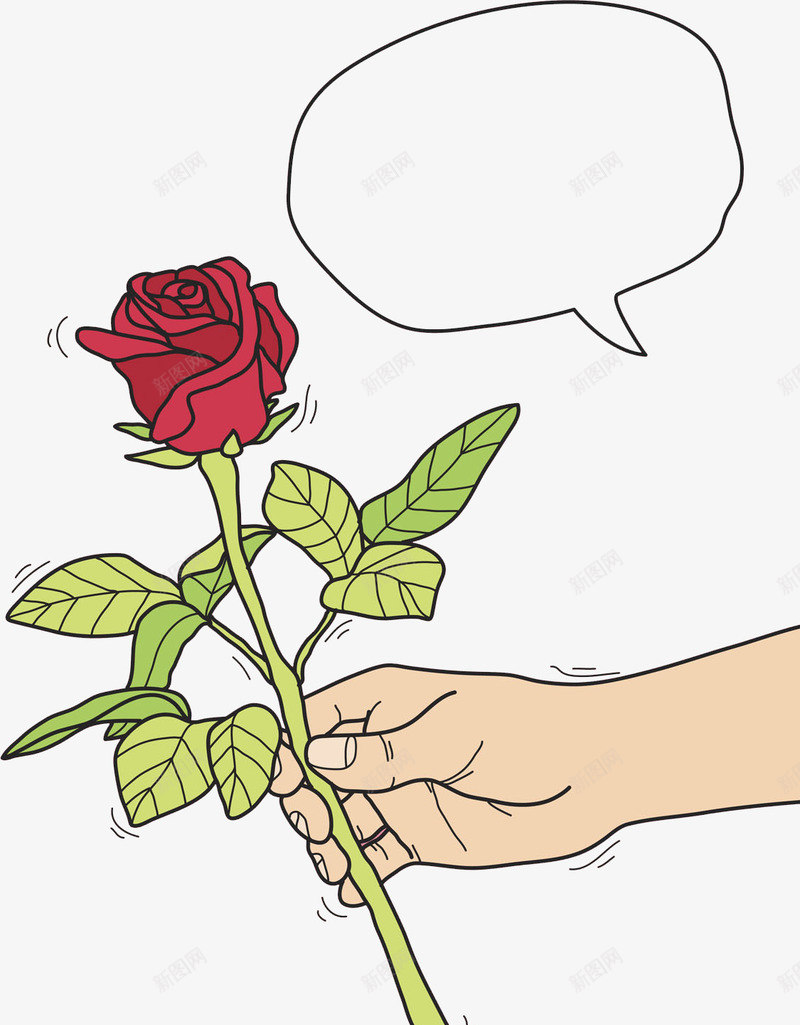 卡通拿着玫瑰花的手掌图png免抠素材_新图网 https://ixintu.com 对话框 情人节装饰 手掌 插图 玫瑰花 示爱 花朵