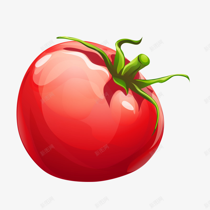红色西红柿png免抠素材_新图网 https://ixintu.com 创意 卡通 手绘 水彩 番茄 绿色 美食 西红柿 食物