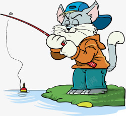 等待鱼上钩的一只小猫素材