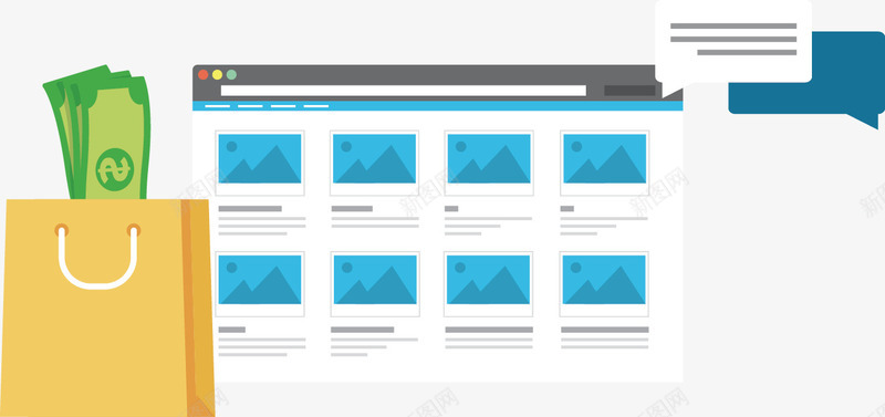 网上支付矢量图ai免抠素材_新图网 https://ixintu.com 交易 对话框 纸袋 网页 美元 货币 矢量图