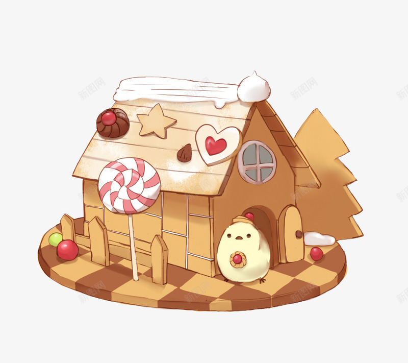 蛋糕房子里的小鸡png免抠素材_新图网 https://ixintu.com 卡通 可爱 小鸡崽 手绘 甜点 萌 蛋糕 面包 食品 食品海报插画 食物