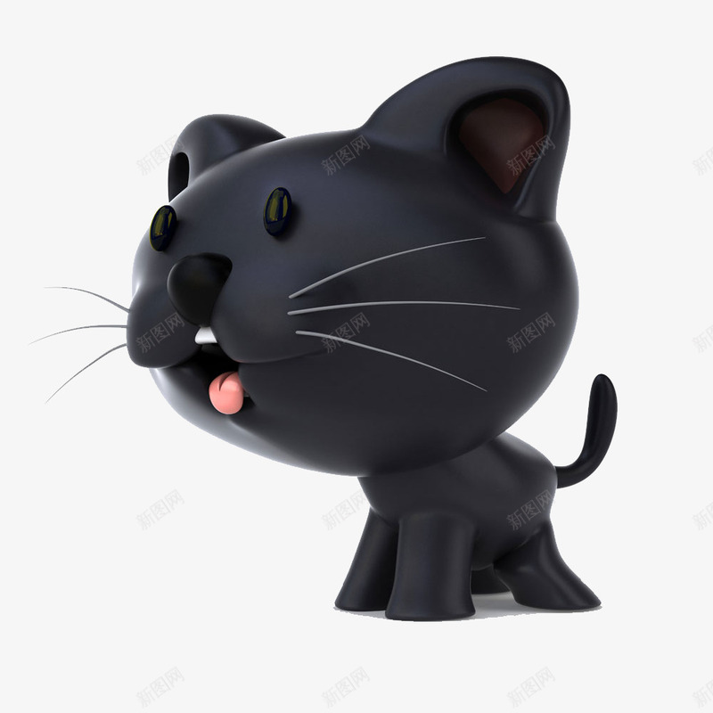 可爱的小黑猫png免抠素材_新图网 https://ixintu.com 卡通 尾巴 红舌头 胡须