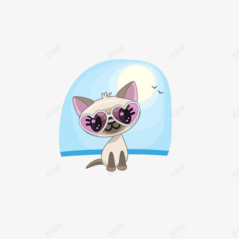 卡通白猫png免抠素材_新图网 https://ixintu.com 卡通 大耳朵 头大身小 戴眼镜的猫 爱心眼镜 白猫 蓝色背景