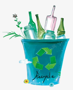 回收玻璃手绘水彩玻璃回收箱高清图片