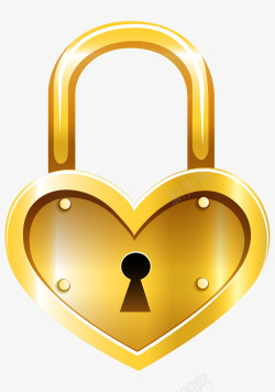 金色心形素材手绘卡通金色心形金锁高清图片