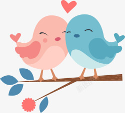 调出粉蓝色卡通小鸟动物爱情高清图片