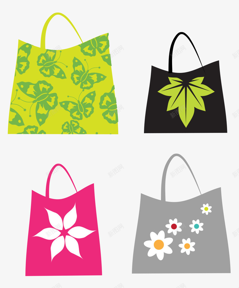 花朵装饰卡通购物袋png免抠素材_新图网 https://ixintu.com 纸袋 购物袋