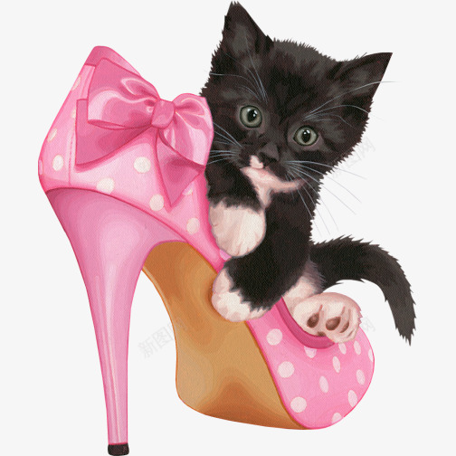 黑猫png免抠素材_新图网 https://ixintu.com 动物 小猫 猫 猫咪 鞋子 高跟鞋 黑猫
