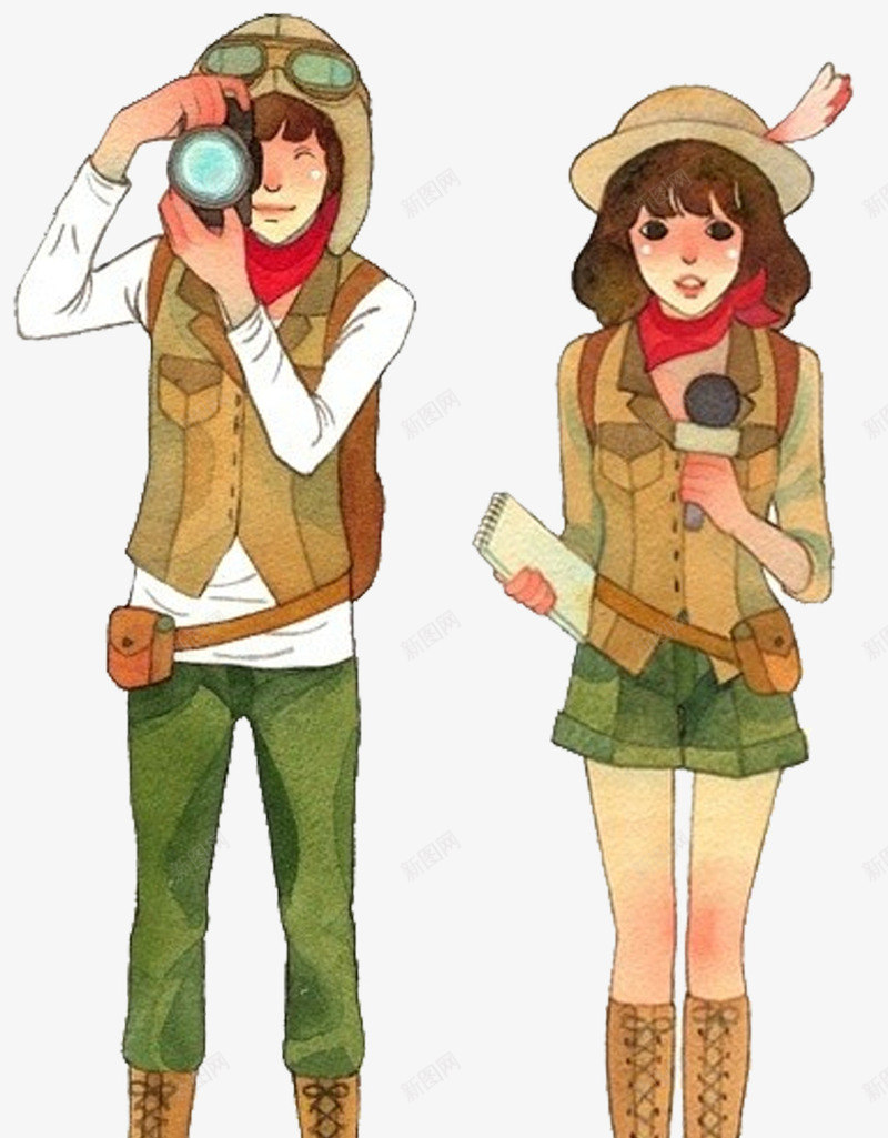 唯美插画png免抠素材_新图网 https://ixintu.com 儿童 动画 单页 卡通 友情 唯美 插画 旅游 照相 爱情 记者