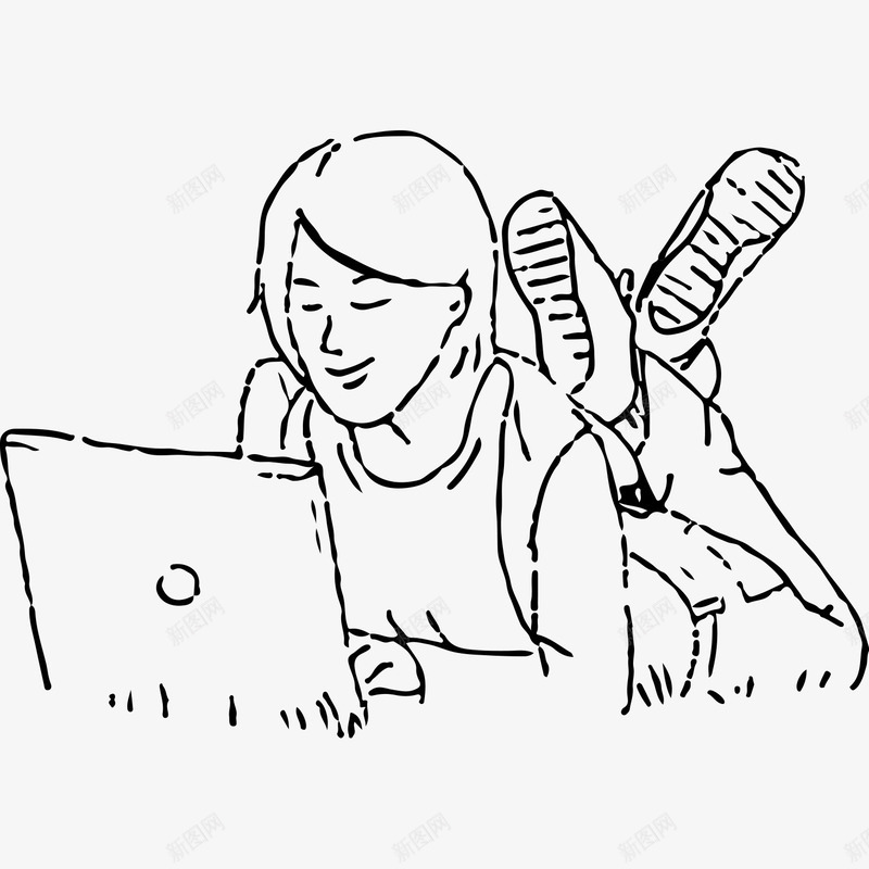 玩电脑的女生png免抠素材_新图网 https://ixintu.com 卡通 女生 手绘 打字 电脑 笔记本电脑 简图 趴着