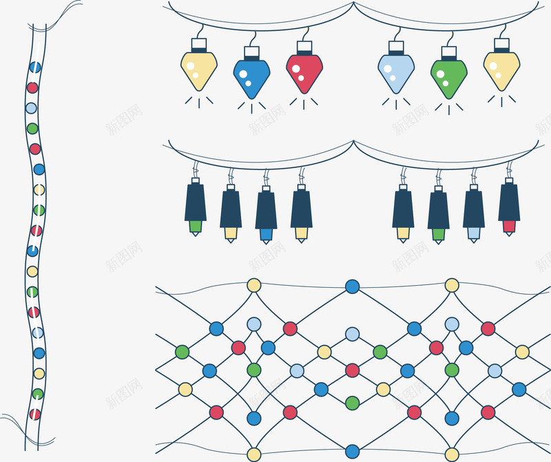 圣诞彩灯合集png免抠素材_新图网 https://ixintu.com 圣诞节 彩灯 彩色 手绘 节日素材