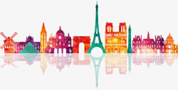 巴黎标志性建筑炫彩几何城市建筑插画高清图片