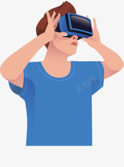 头戴式设备体验VR设备的卡通人物矢量图高清图片