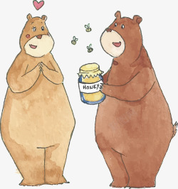 手绘棕熊手绘水彩棕熊情侣矢量图高清图片