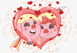 卡通动物小猪情侣约会矢量图素材