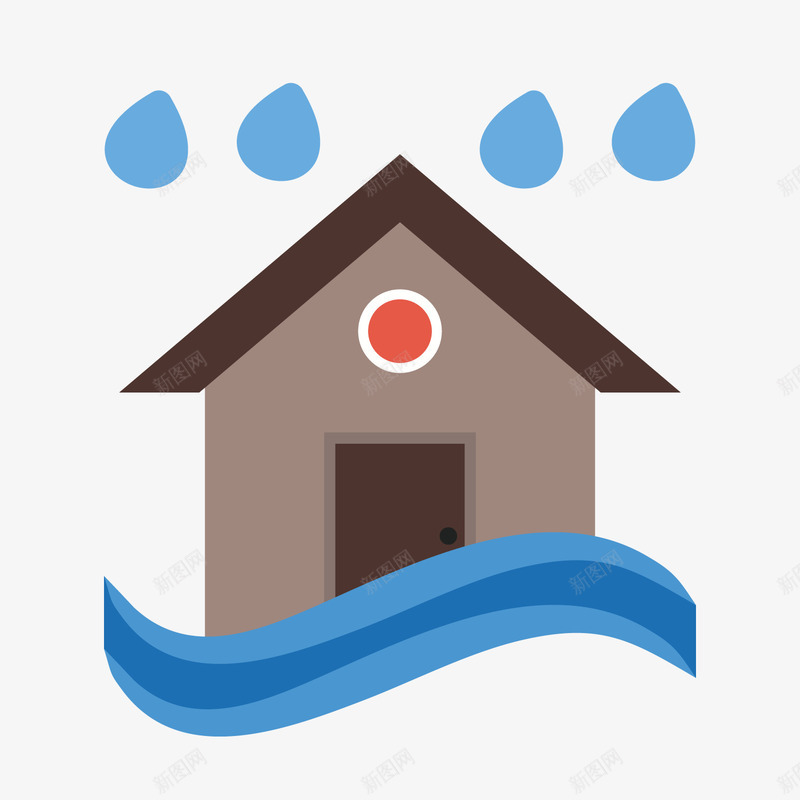 蓝色洪水灾害图标png_新图网 https://ixintu.com 图标 平面 形状 房屋 洪水 自然灾害 蓝色 设计