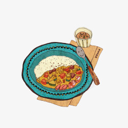 手绘勺子图样卡通手绘咖喱饭高清图片