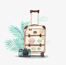 旅行相机清新手绘行李箱插画高清图片