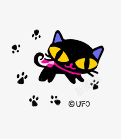 黑色小猫咪png免抠素材_新图网 https://ixintu.com 动物 卡通 猫咪 脚印