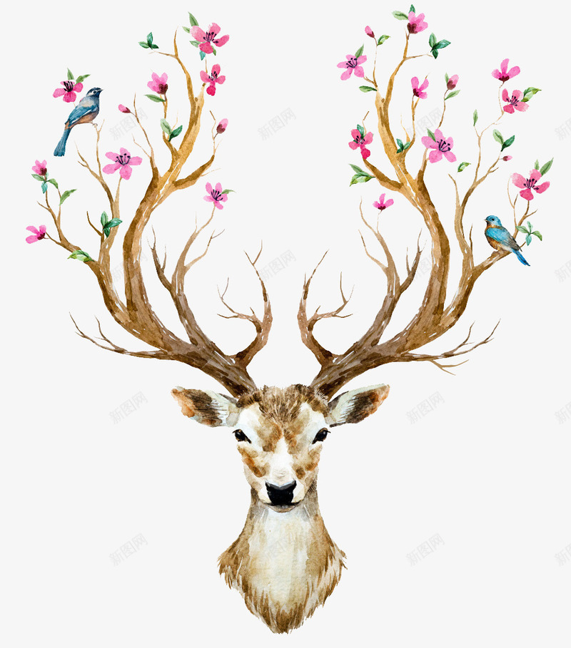 创意鹿头png免抠素材_新图网 https://ixintu.com 创意 卡通 手绘 水彩 灰色的鹿头 鹿头 鹿头像