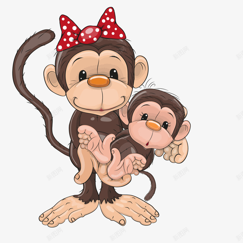 卡通可爱的猴子家庭矢量图ai免抠素材_新图网 https://ixintu.com 动物 卡通 可爱 家庭设计 猴子 蝴蝶结 矢量图