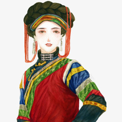 少数民族服装手绘水彩彝族美女插画高清图片