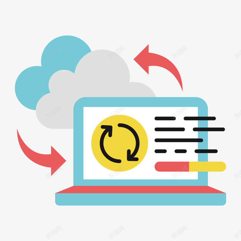 彩色圆角商务电脑卡通元素矢量图ai免抠素材_新图网 https://ixintu.com 云朵 商务 圆角 彩色 循环 扁平化 科技 箭头 矢量图