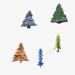 水彩森林树木图素材