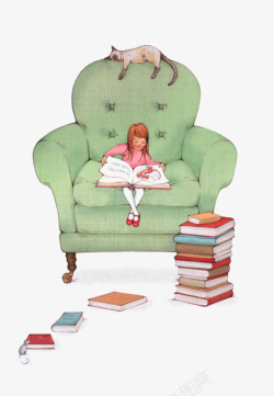 看书儿童免抠卡通儿童看书沙发插画高清图片
