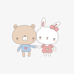 相片情人节卡通牵手的小熊和小兔高清图片