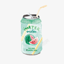 手绘易拉罐西瓜果汁高清图片