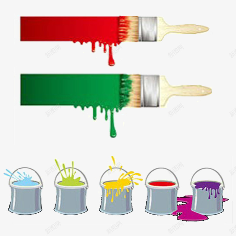 油漆刷和颜料桶png免抠素材_新图网 https://ixintu.com 手绘 油漆 颜料