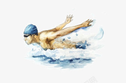 彩绘游泳运动员游泳插画高清图片