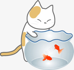 创意合成才会在看小金鱼的小猫素材